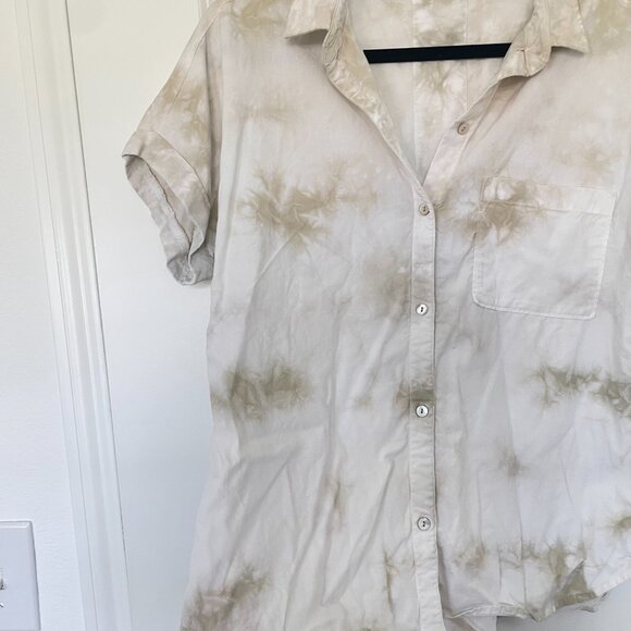 Anthropologie Cloth & Stone Tie-Dye Button Down Shirt – Cream & Brown, Size M - Picture 6 of 8